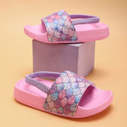 Colorful Fish Scale Print Open Toe Slippers for Boys and Girls All-Season Lightweight Non-Slip