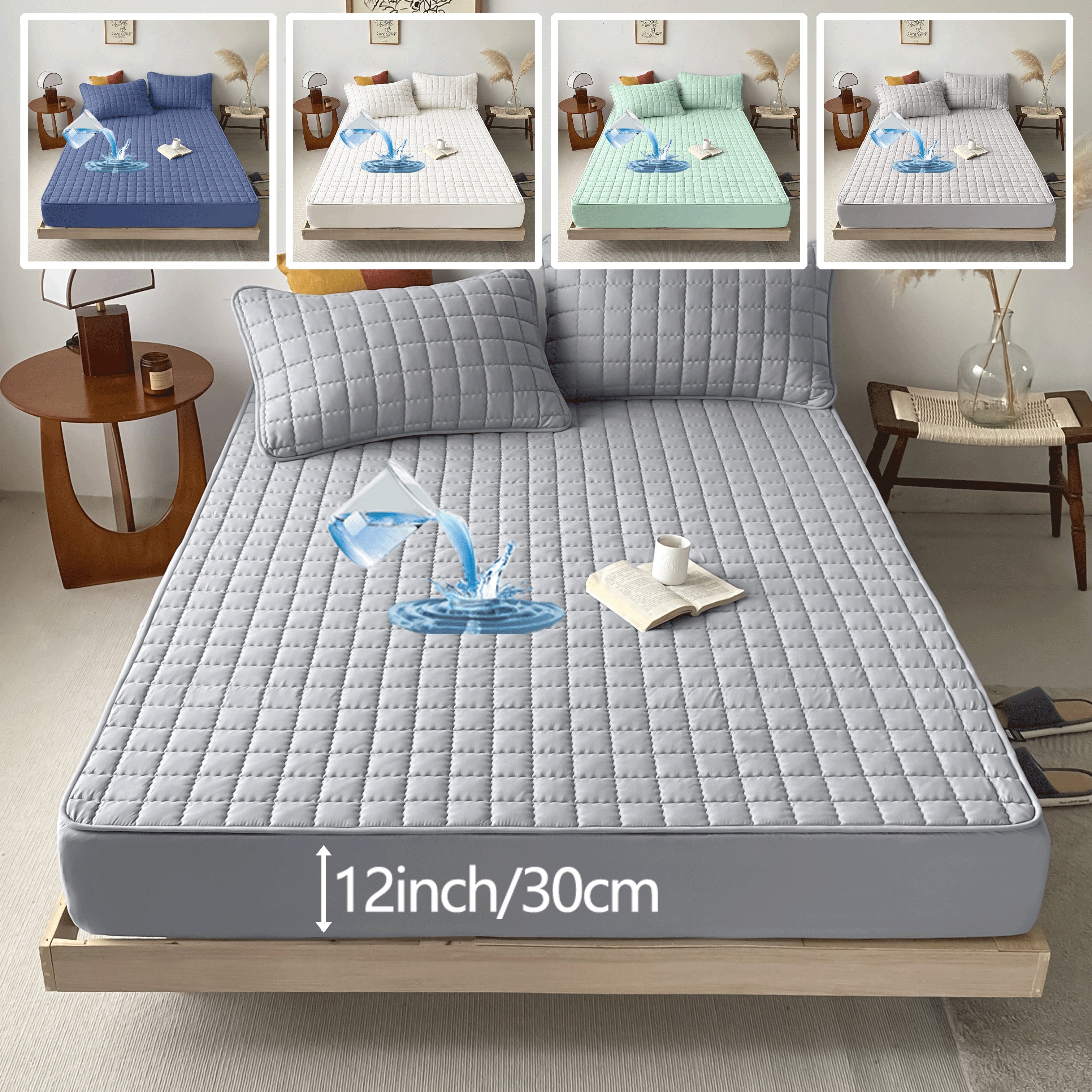 Protector de colchón de doble capa impermeable con tratamiento de lavado y cepillado