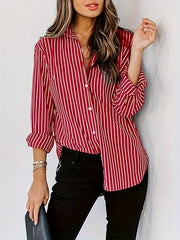 Women's Striped Light Polyester Long Sleeve Button-Up Shirt Casual Blouse