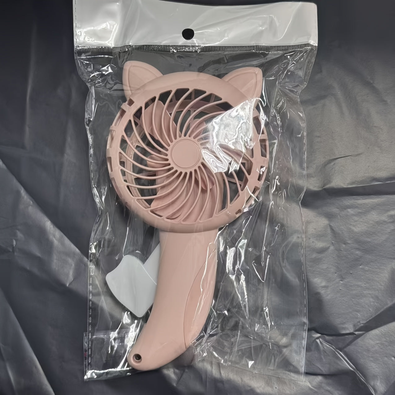 Manual Handheld Fan with Cat Ear Design Portable Personal Cooling Light Blue