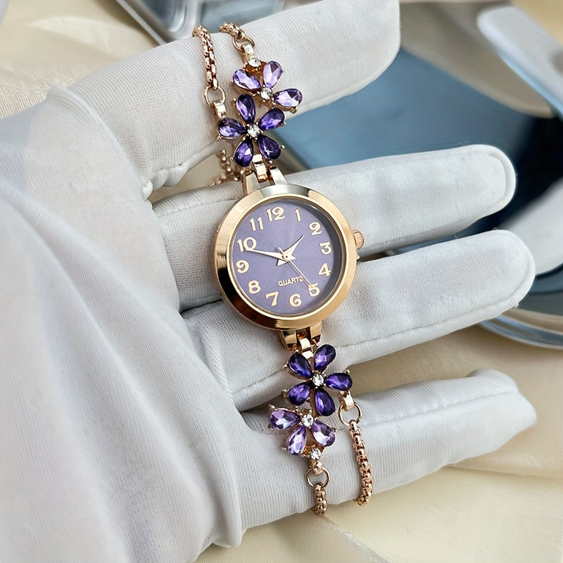 Women's Quartz Watch with Rhinestones and Adjustable Zinc Alloy Bracelet