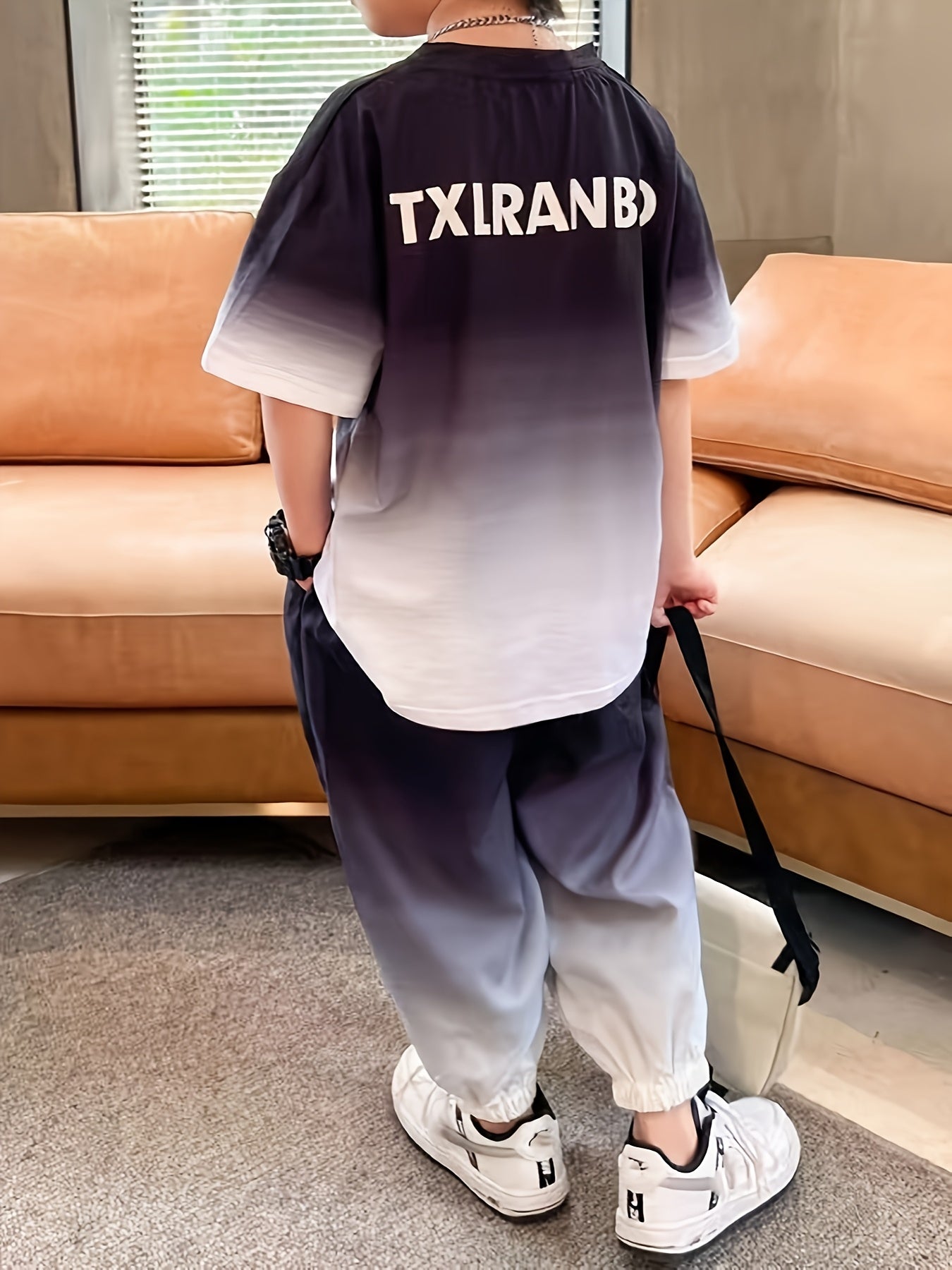 Boys Summer Sports Set with Printed T-Shirt and Cuffed Pants for Outdoor Activities