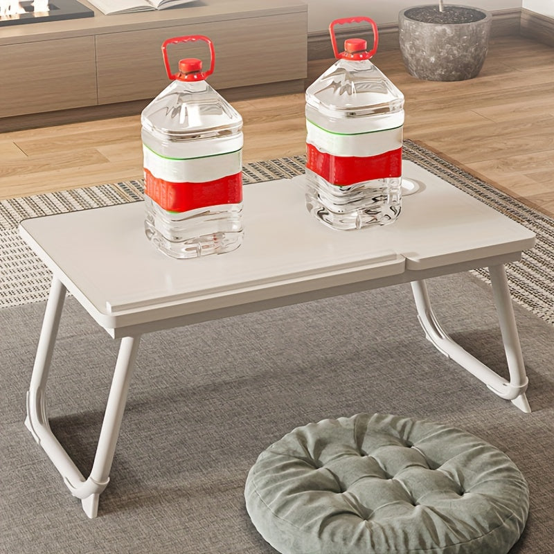 5 darajali sozlash, stakan ushlagichi, sirpanmaydigan oyoqlar bilan qora/oq rangdagi yig'iladigan stol. Noutbuk, o'qish, ofis yoki yotoqxona uchun mos.