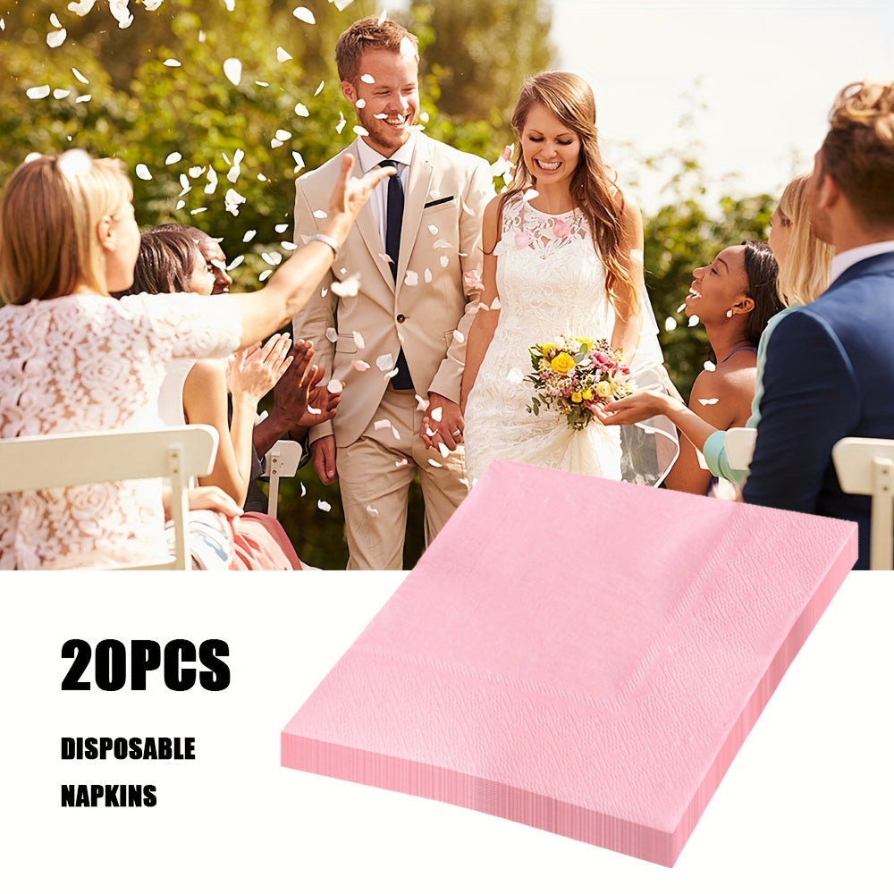 Set of 20 Pink Square Disposable Paper Napkins 33x33cm for Restaurant Wedding Thanksgiving