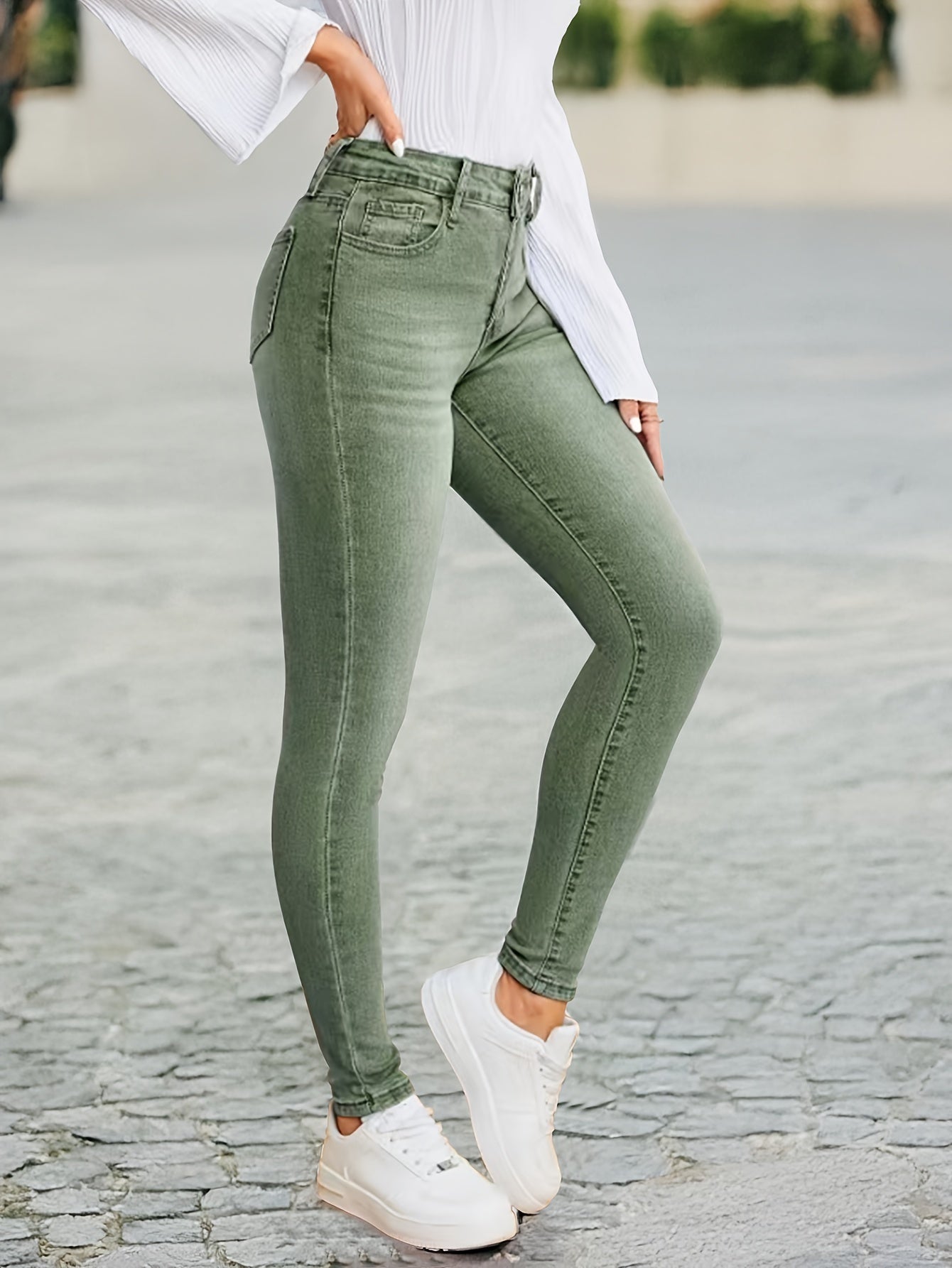 Women's High Stretch Denim Jeans Solid Color All-Season Comfortable Flattering Fit