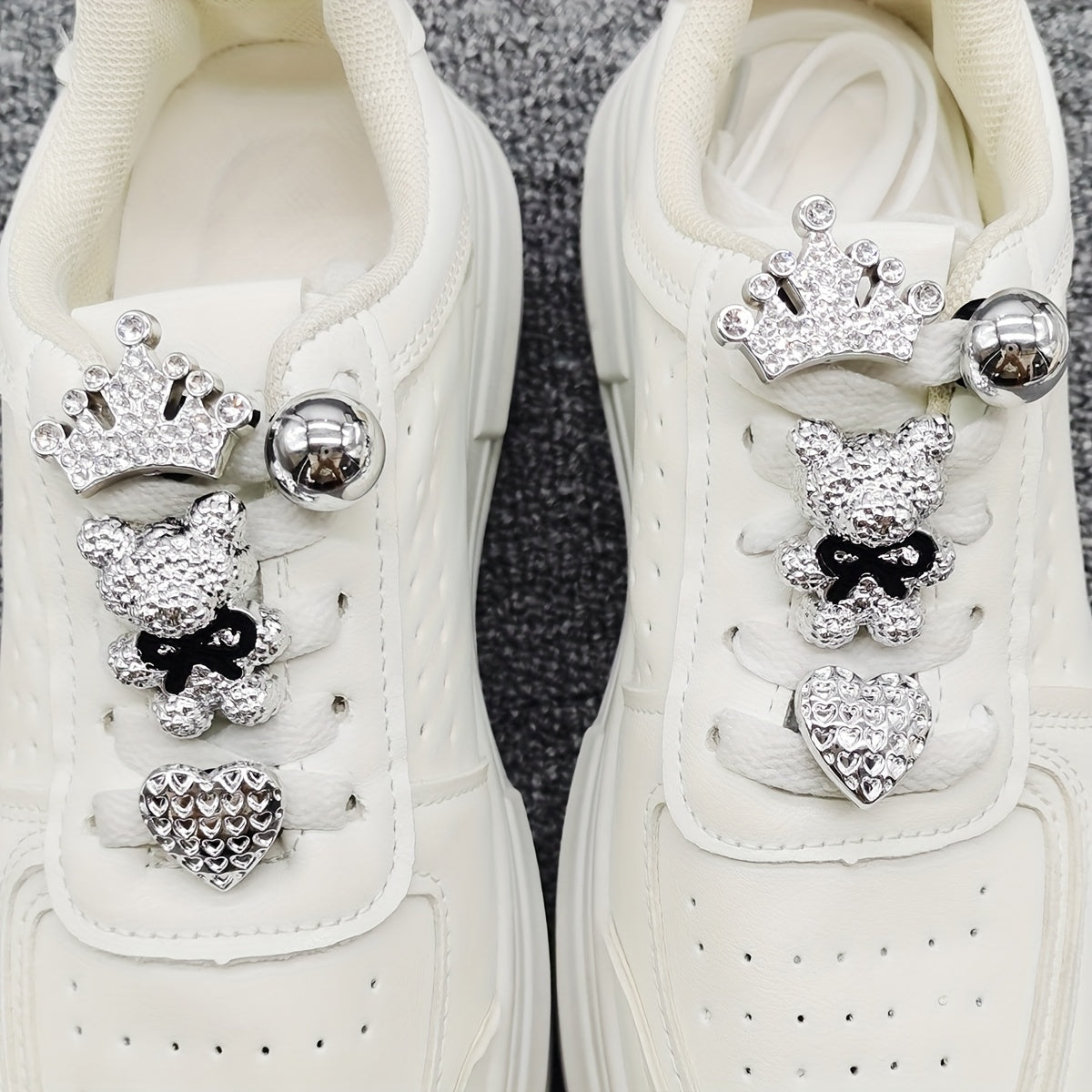 Women's Silver Water Droplet Shoe Charms with Rhinestones and Bow-Knot Decor