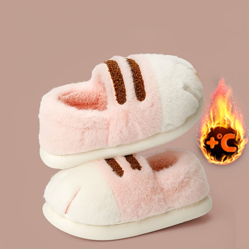 Women's Furry Cat Paw Slippers Indoor Warmth Casual Slip-Ons - Multiple Sizes