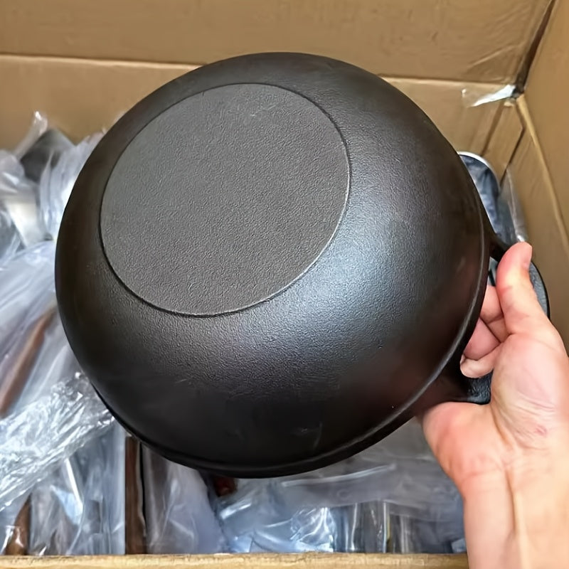 Cast Iron Skillet with Wooden Lid Non-Stick Heat-Resistant Handle for Cooking