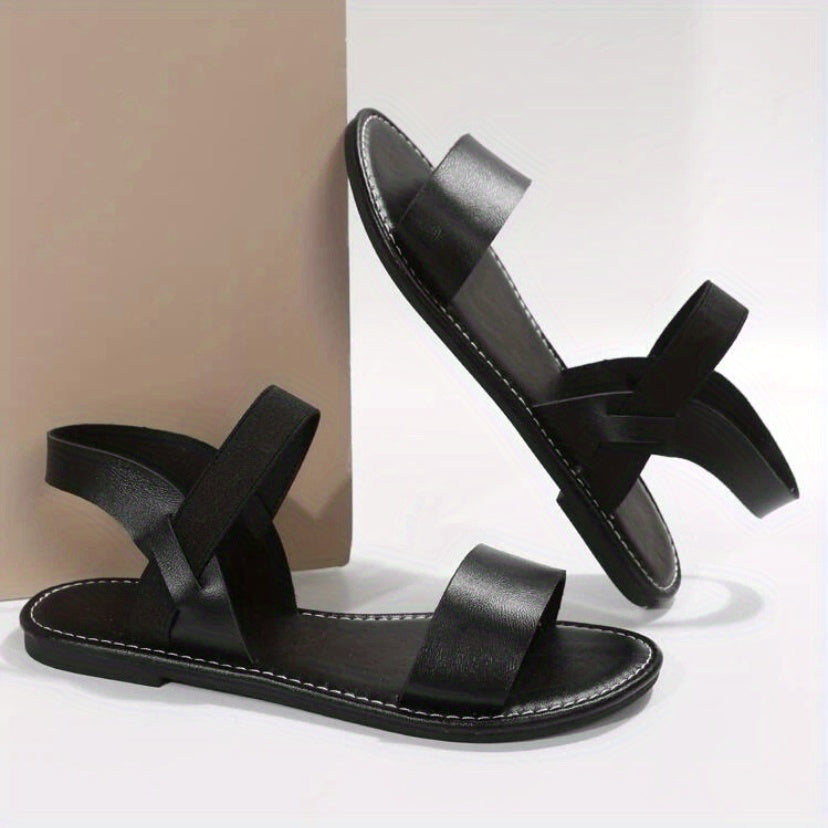 Women's PVC Flat Sandals Casual Ankle Strap Minimalist Outdoor Shoes