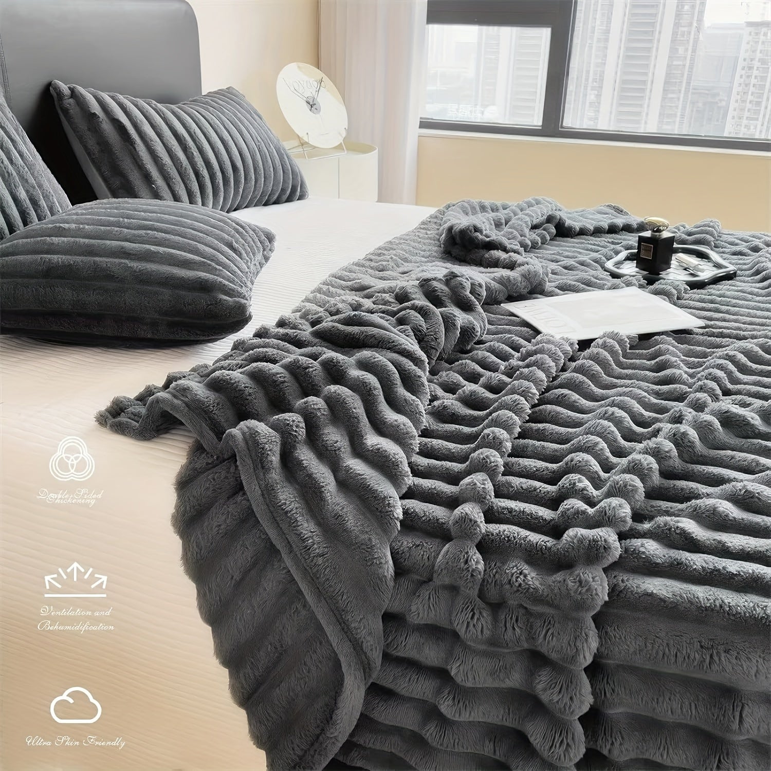 Reversible Faux Fur Throw Blanket Soft Warm Cozy Home Decor Bed Couch 50x60 Inches