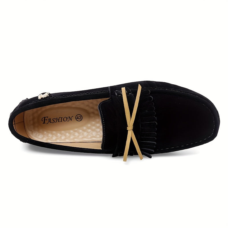 Women's Slip-On Loafers Microfiber Bowknot Tassel Casual Shoes Black Pink Blue Red Green