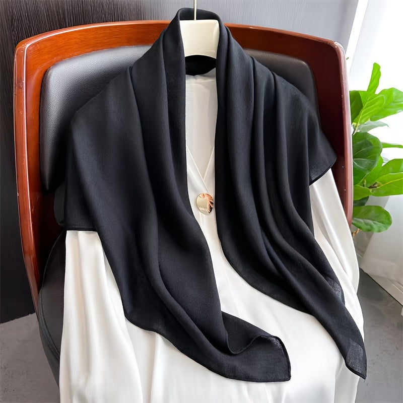 Elegant Women's Monochrome Square Scarf with Thin, Breathable Linen Feel - 89.92cm - Minimalist Style, Windproof, Sunscreen - Perfect Head Wrap