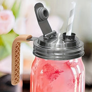Stainless Steel Jar Lid with Handle and Straw Opening for 86mm Regular Mouth Jars