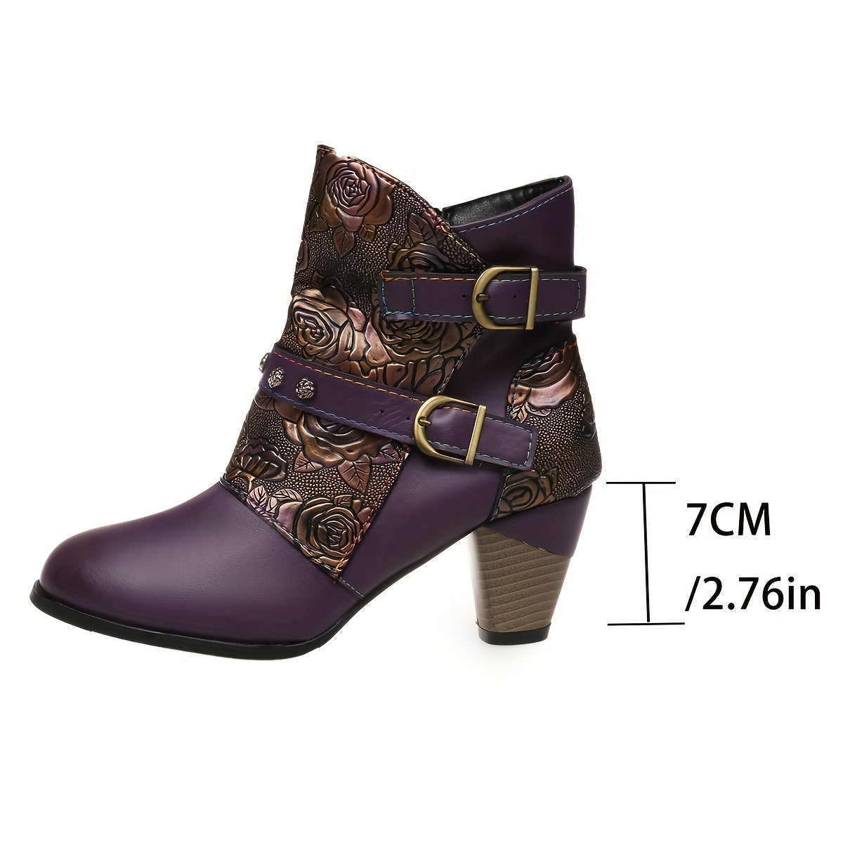 Women's Ankle Boots Leather Western Style Pointed Toe Block Heel All-Season Purple