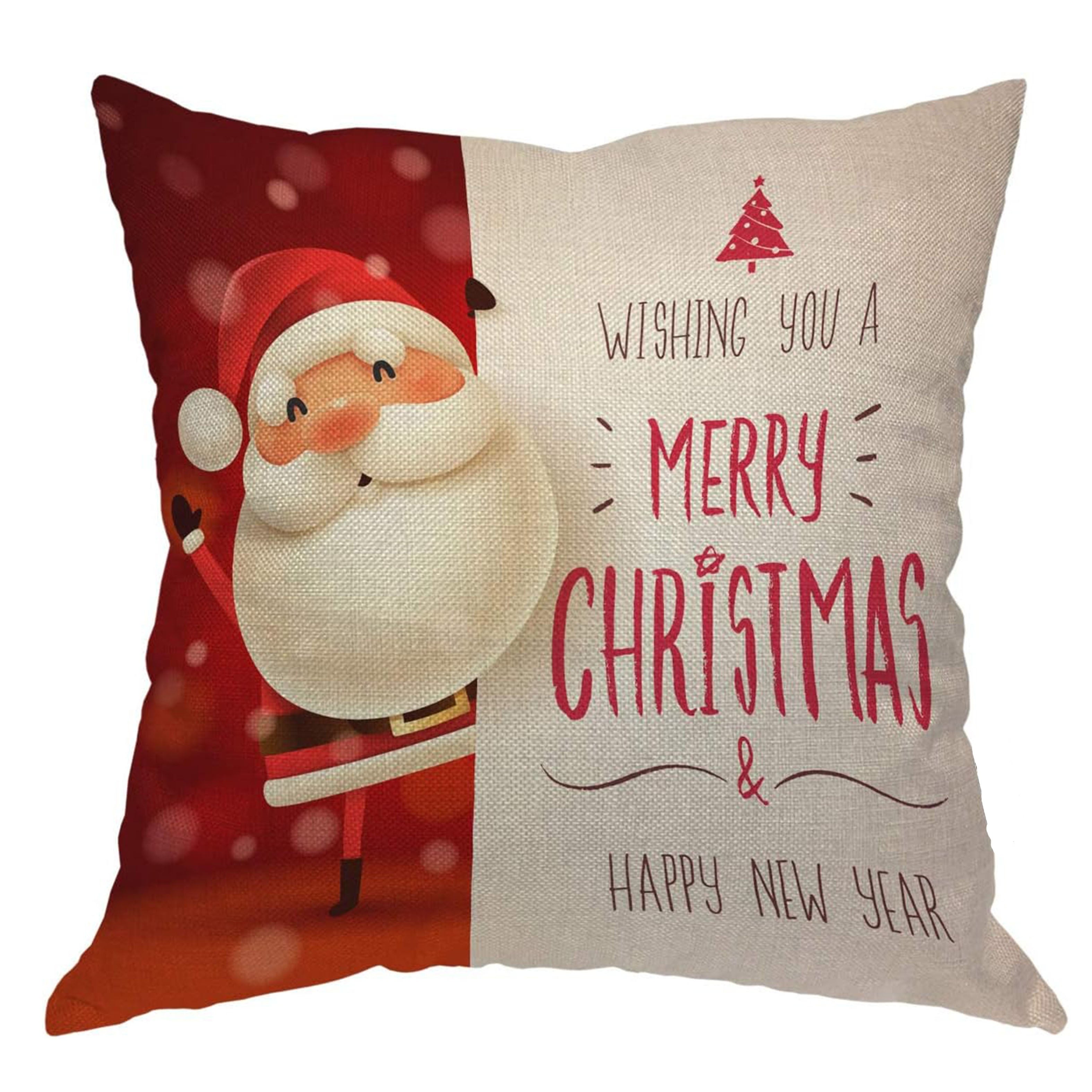 Christmas Santa Linen Pillowcase with Zipper, Festive Holiday Decor