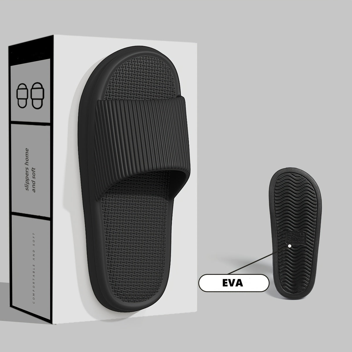 Plus Size 48-49 EVA Slides for Indoor Outdoor Non-Slip Quick-Dry Black