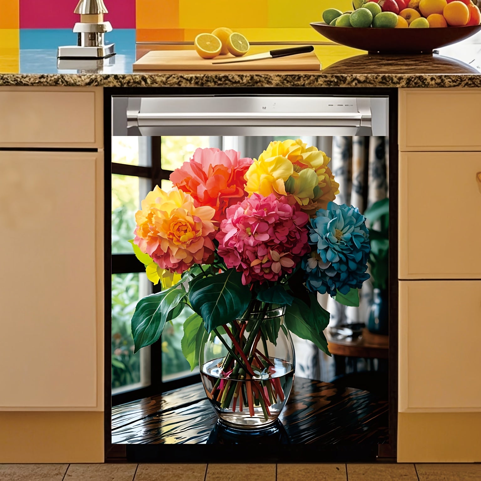 2D Flat Magnetic Dishwasher Door Cover Flower Decoration Multi-Color Flower Poster for Iron Surface