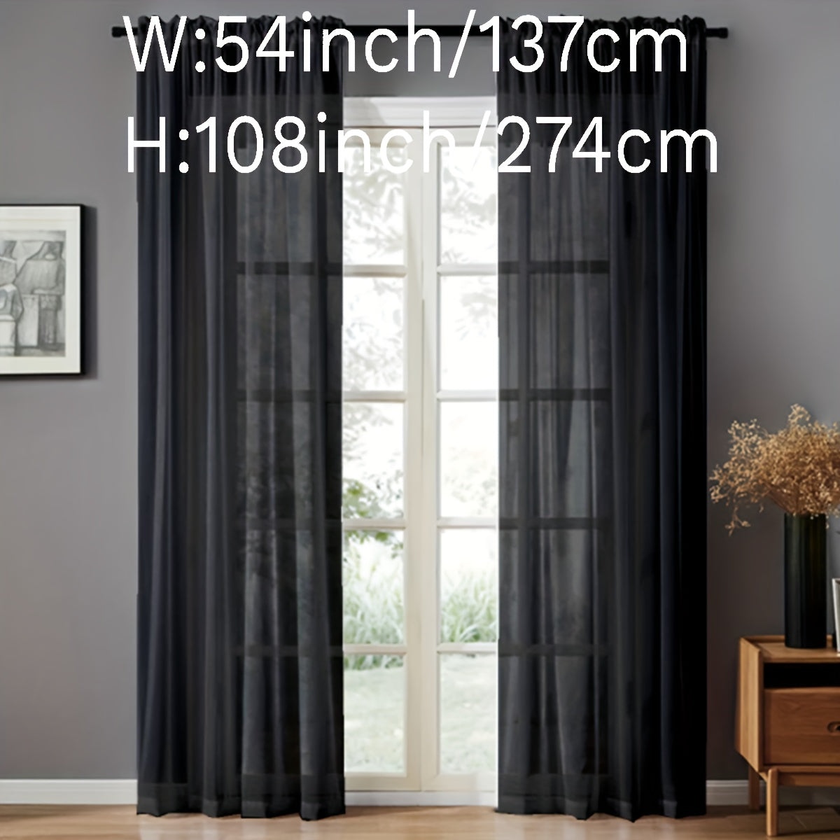 Pair of Sheer Voile Curtains with Rod Pocket for Kitchen Bedroom Living Room