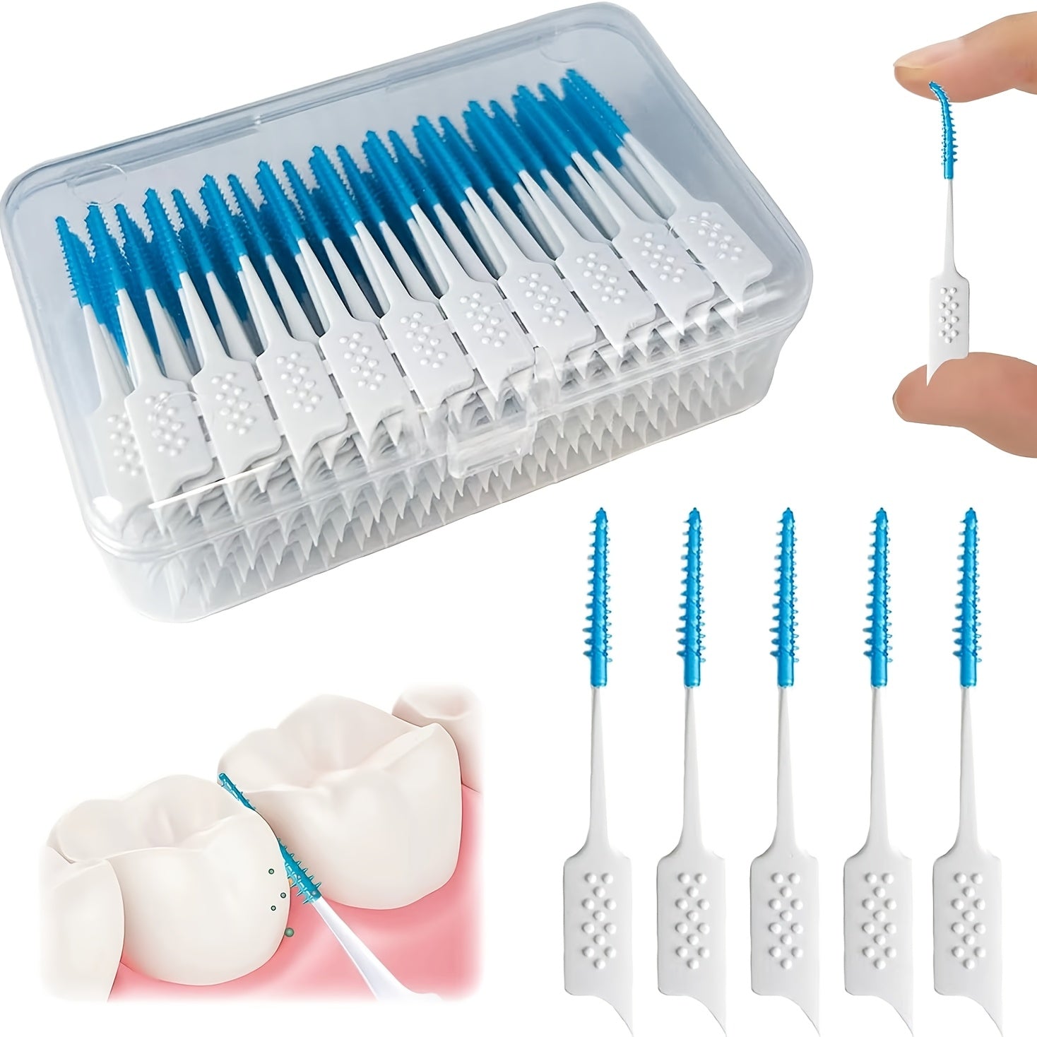 200pcs Blue Silicone Interdental Brushes Orthodontic Dental Cleaners