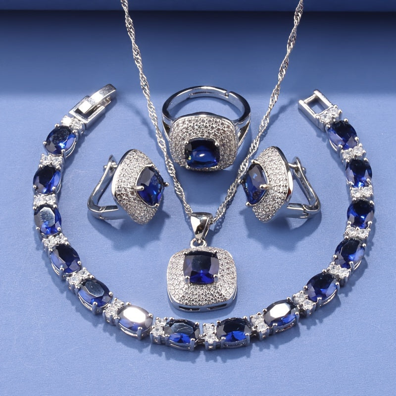 French-Inspired Holiday Jewelry Set Square Earrings Ring Necklace Pendant Bracelet Christmas Gift