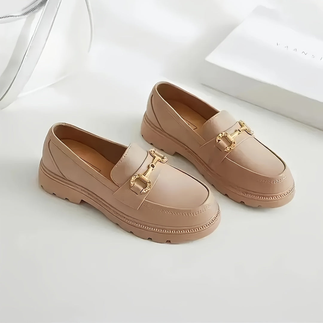Women Retro Chunky Sole Slip-On Loafers EVA Upper Beige White Casual Shoes