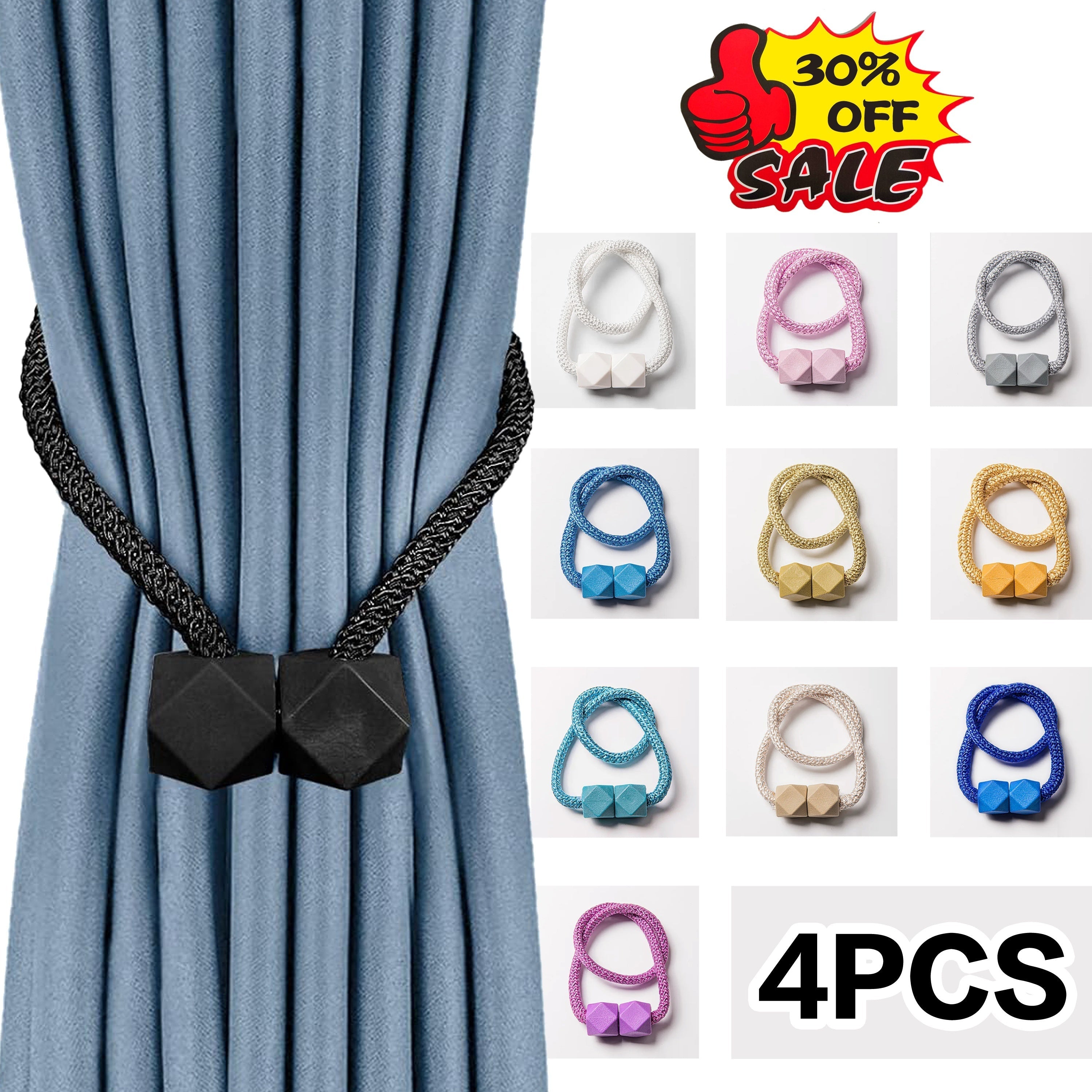 Cube Magnetic Curtain Tiebacks Set 4 Pieces Thick Rope Holdbacks for Bedroom Living Room