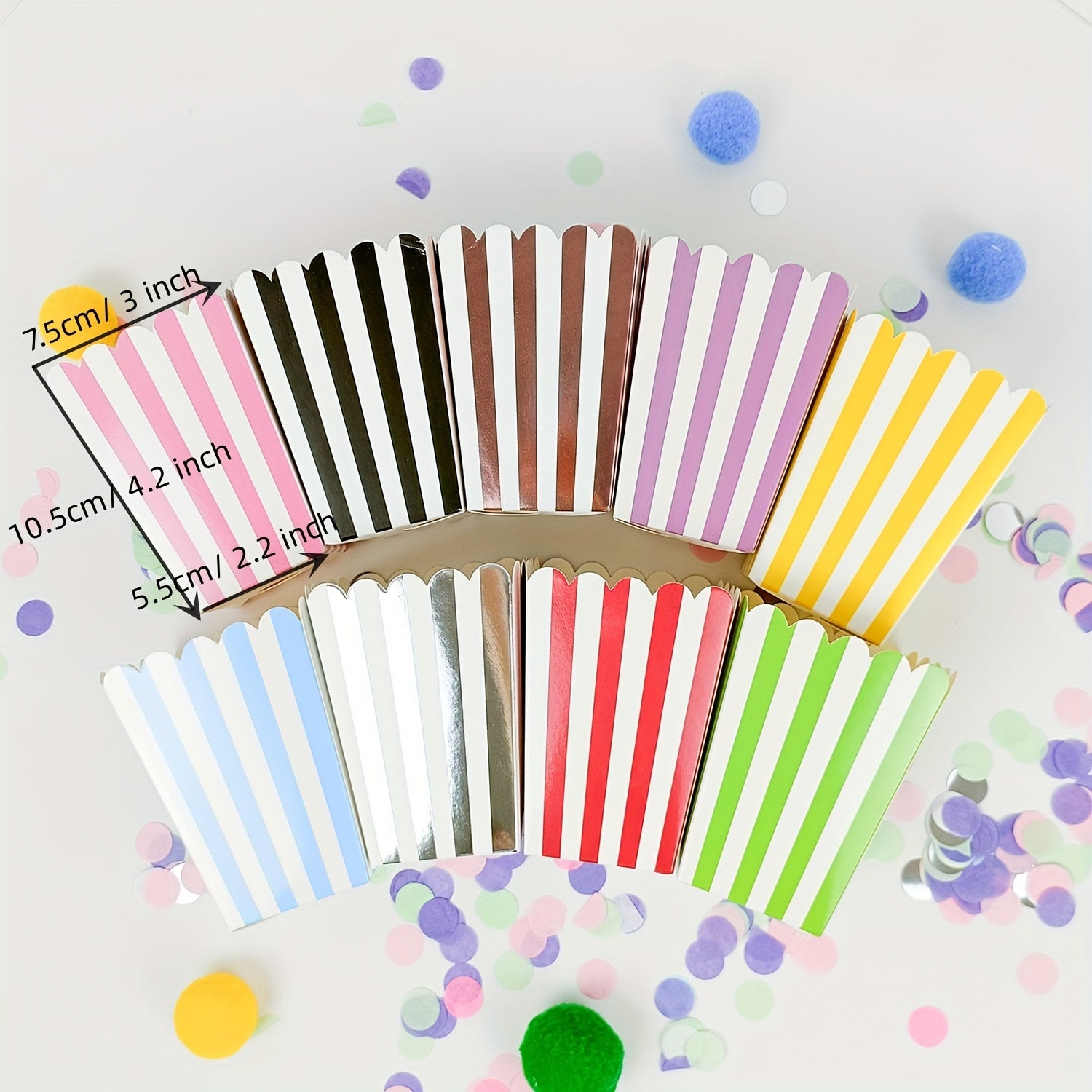Striped Paper Popcorn Boxes Set of 12 for Parties and Snacks
