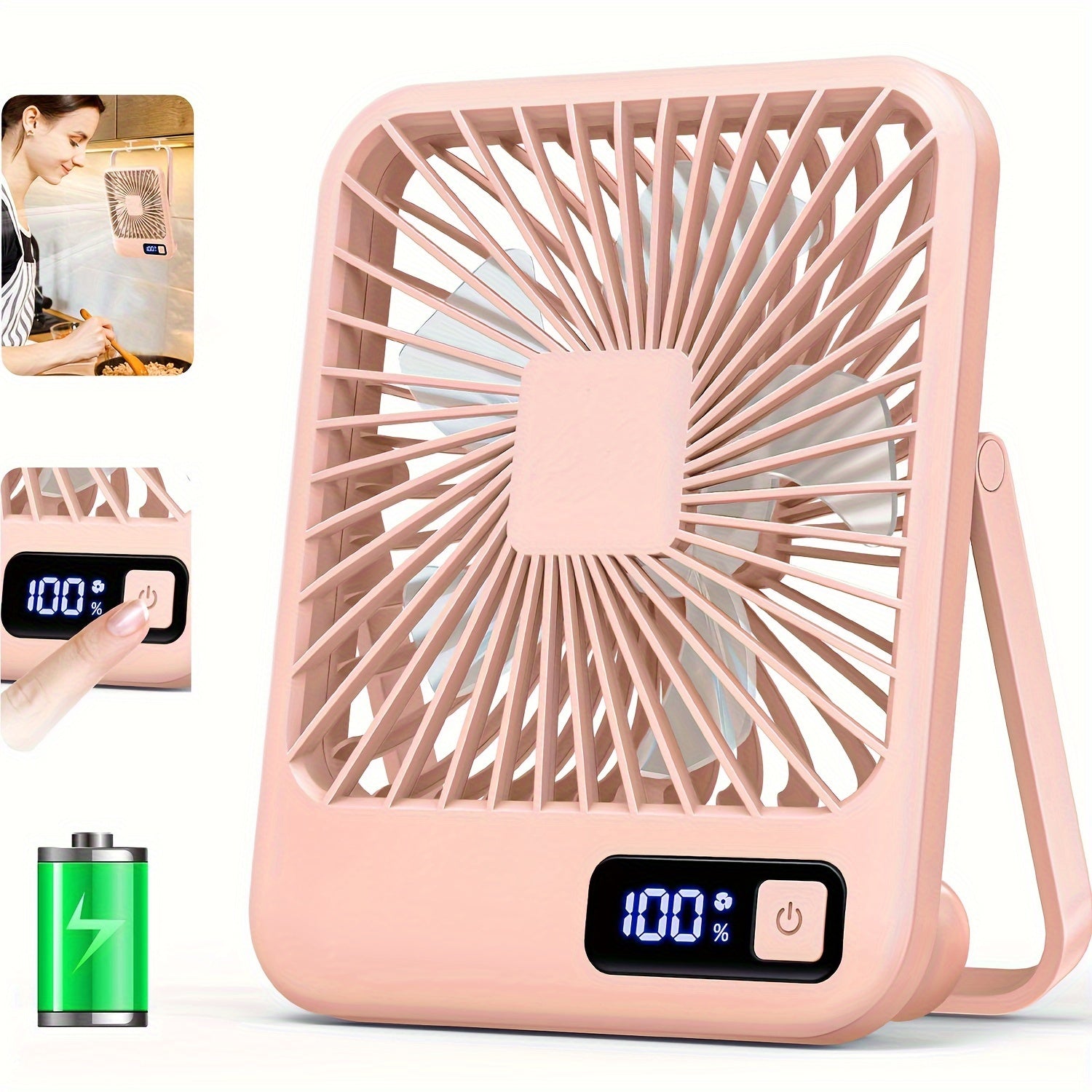Portable Pink USB Desktop Fan 16.5cm Foldable 5-Speed for Home Office Outdoor