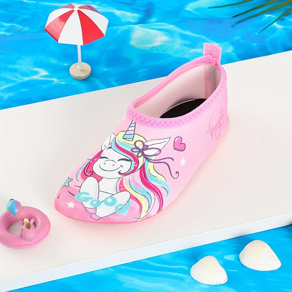 Girls Water Shoes Non Slip Quick Dry Cartoon Unicorn Water Socks for Outdoor Activities