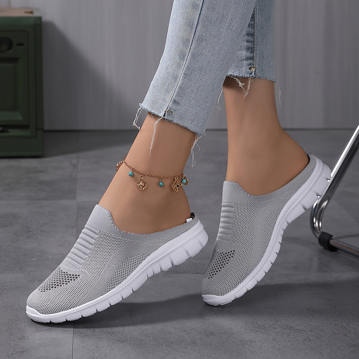 Women's Breathable Knit Mule Sneakers Casual Slip-On Lightweght Outdoor Shoes