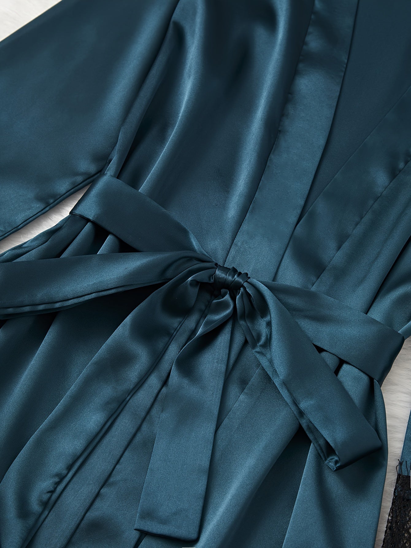 Color Contrast Lace Pajama Set for Women Satin Long Sleeve Fall Winter Elegant Micro Elasticity