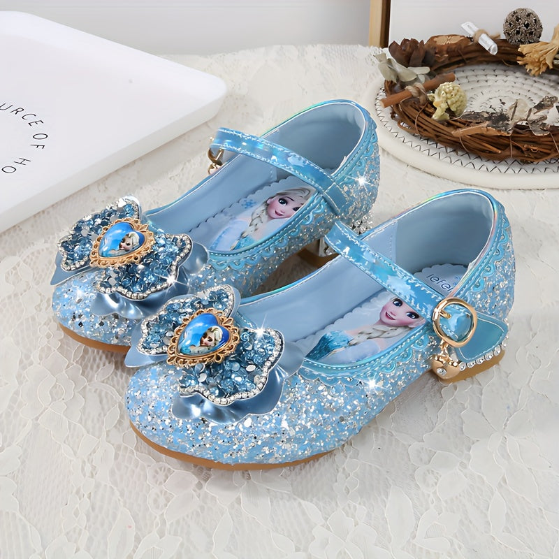 Girls Glittery High Heel Shoes with Pink and Blue Sparkling Embellishments