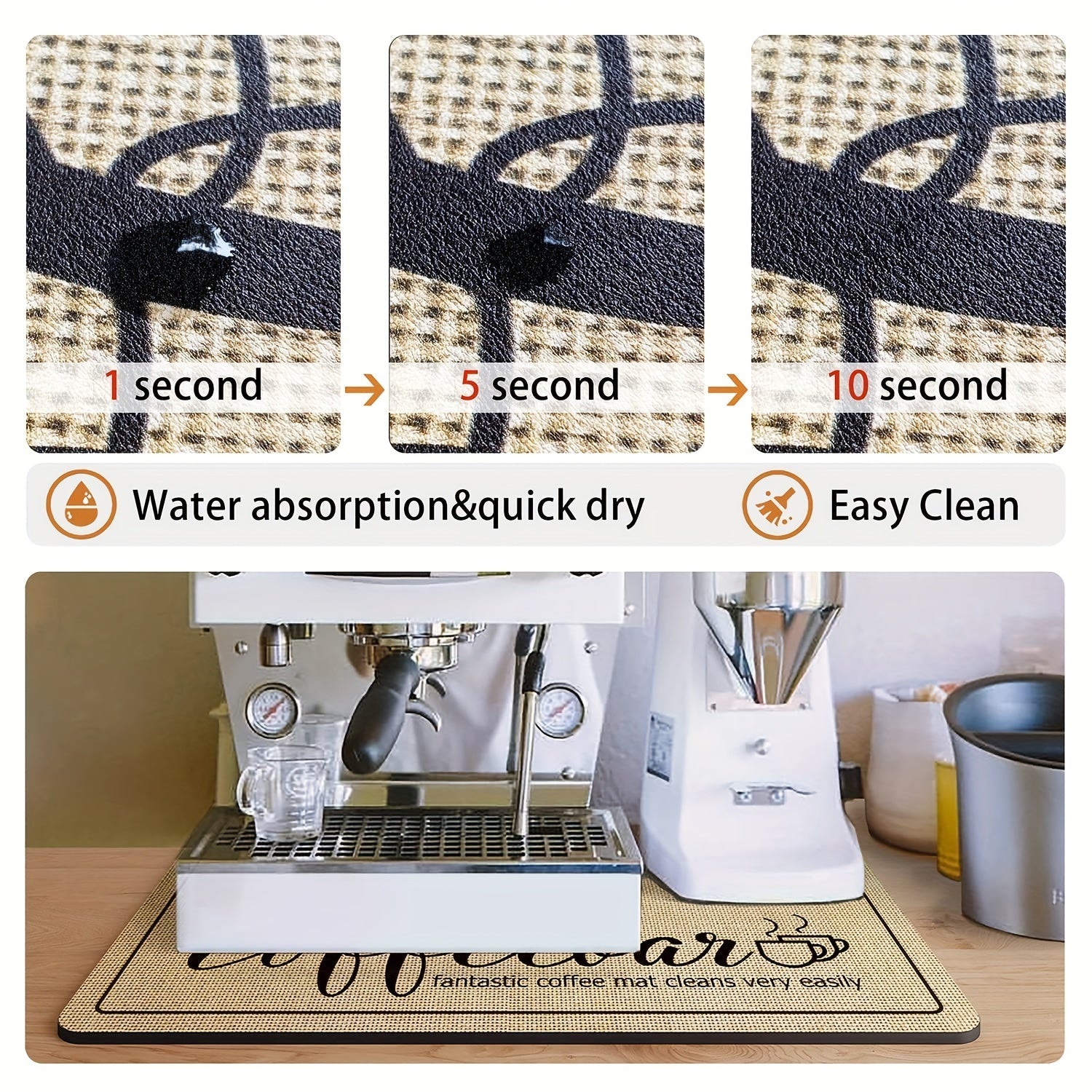 Coffee Bar Countertop Mat Absorbent Drying Pad with Rubber Backing for Coffee Maker