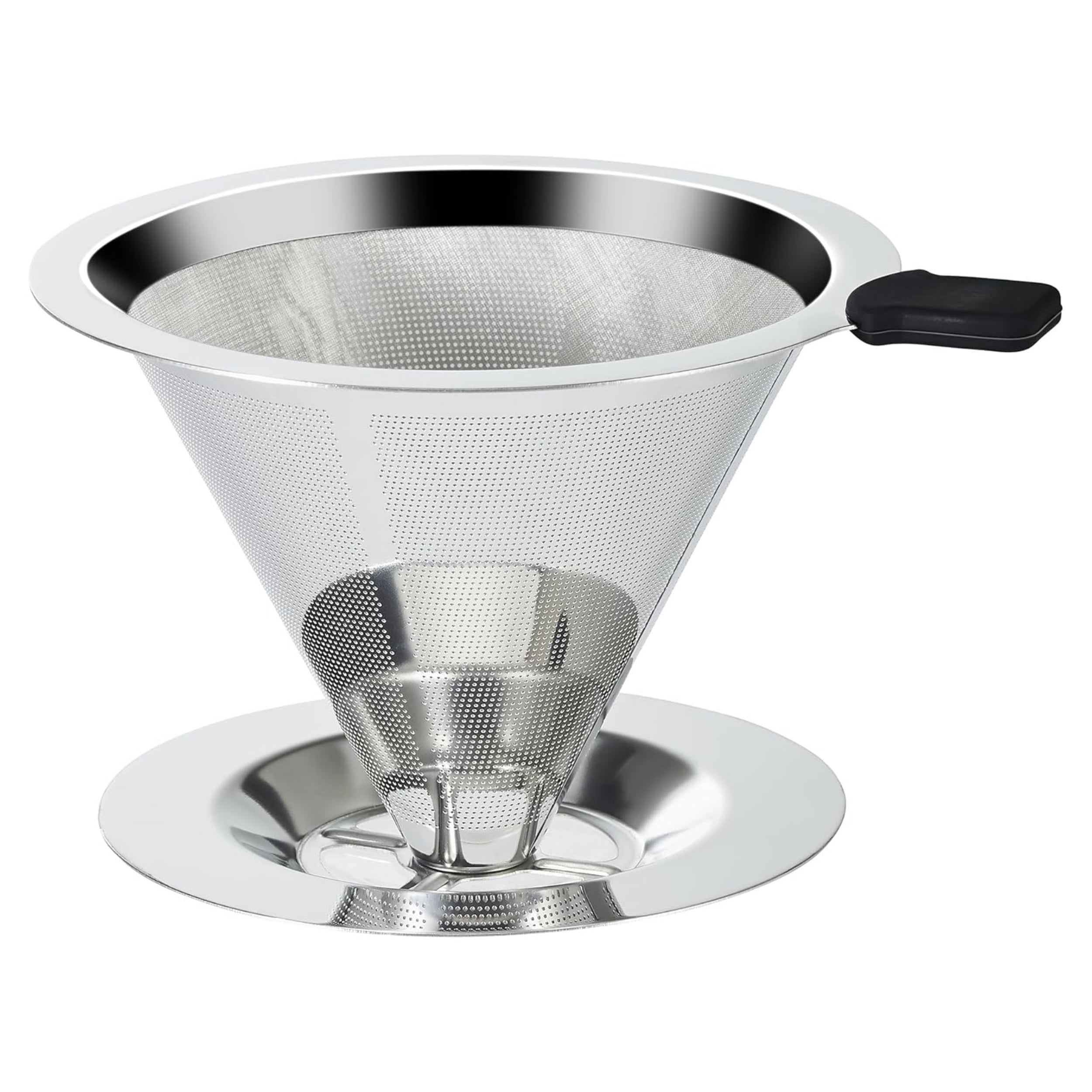Single Cup Stainless Steel Pour Over Coffee Filter Double Mesh Cone Strainer