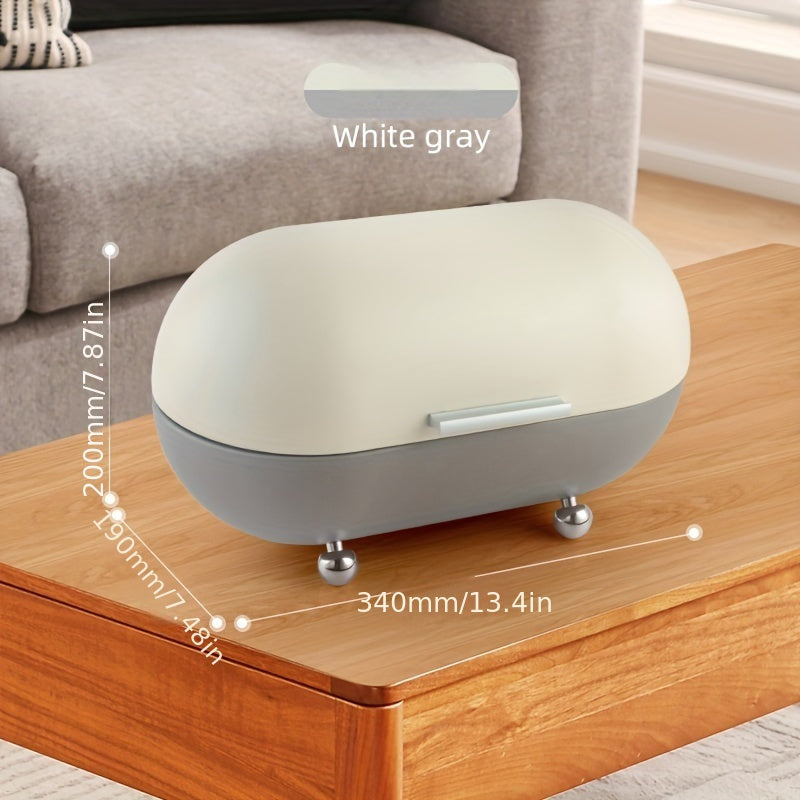 Oval Metal Storage Chest with Flip Top Closure White Non-Waterproof Multipurpose Container