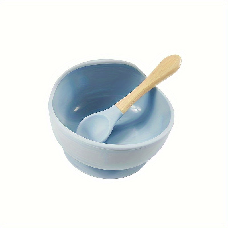 Kids' Feeding Set Silicone Bowl with Suction and Wooden Fork BPA-Free Dishwasher Safe 9 Colors
