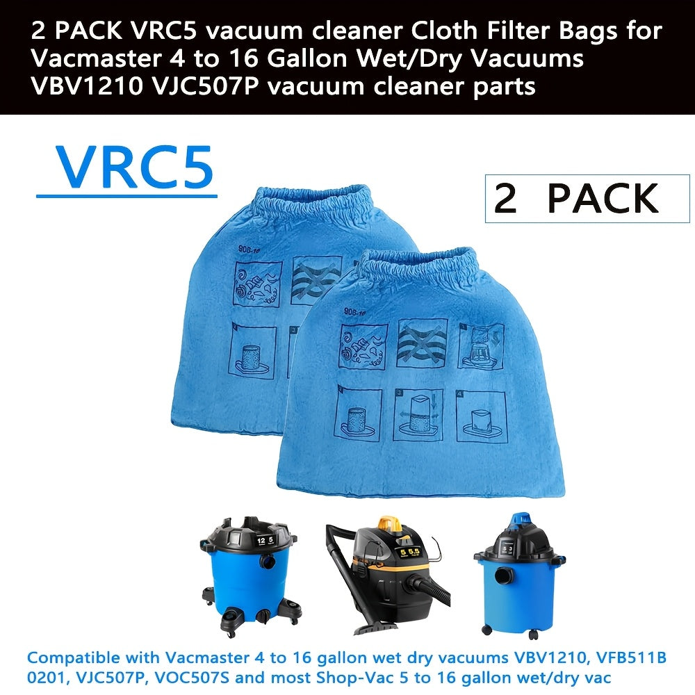 2 Pack Washable Cloth Filter Bags for Dry Vacuum Cleaners 15-60L Easy Install