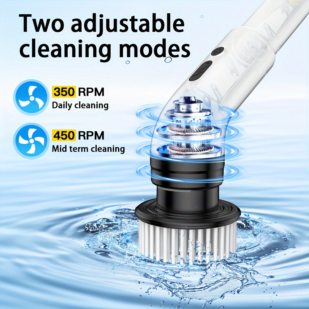 White Electric Cleaning Brush with Long Handle USB Rechargeable 2000mAh Battery