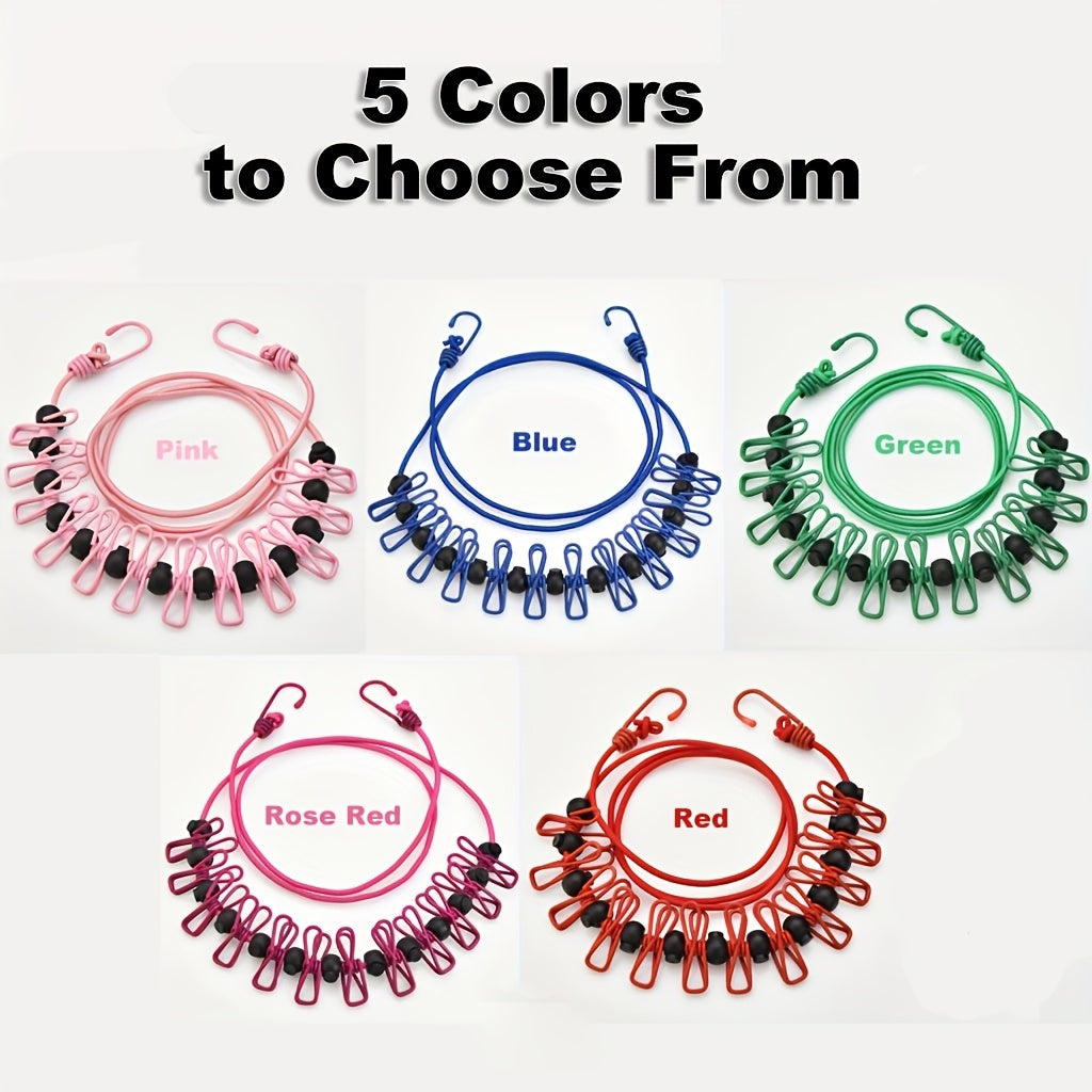 cuerda portátil para secar ropa con 12 clips de metal y 13 cuentas para uso en interiores y exteriores en 7 colores