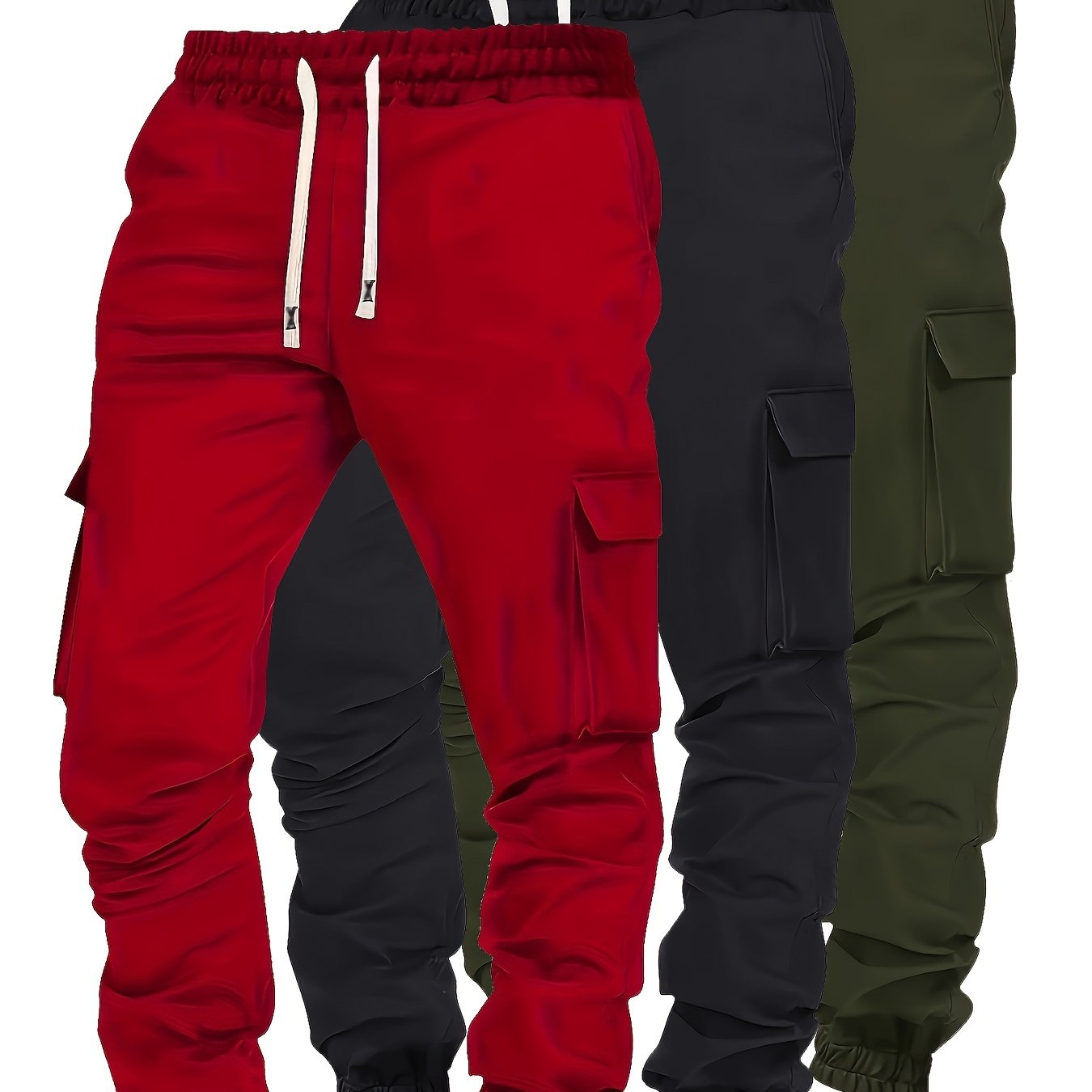 Plus Size Men's Jogger Pants 3-Pack Casual Polyester Knit Loose Fit Spring Fall