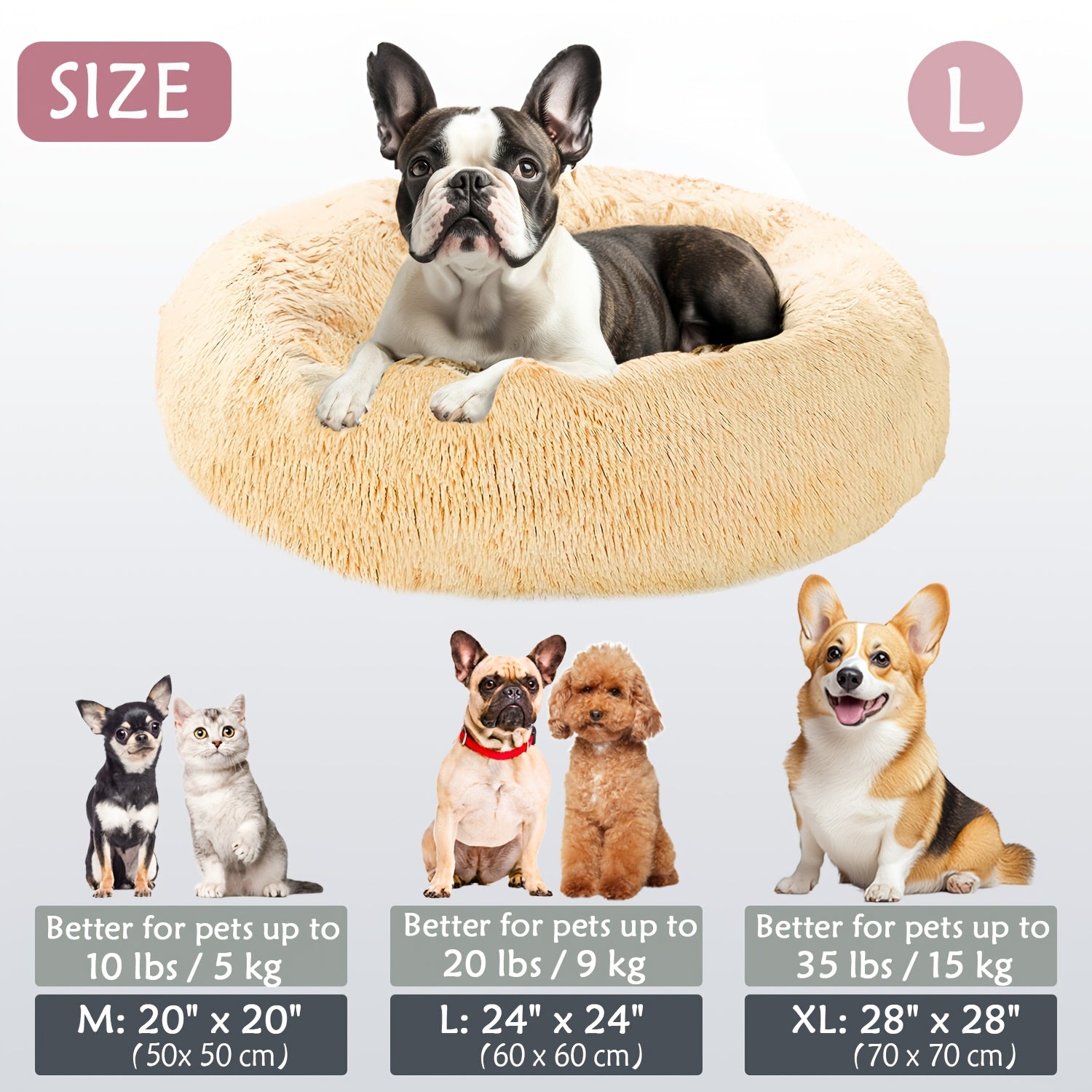 Round Dog Bed for Winter Indoor Use Polyester Non-Skid Bottom Small to Large Dogs