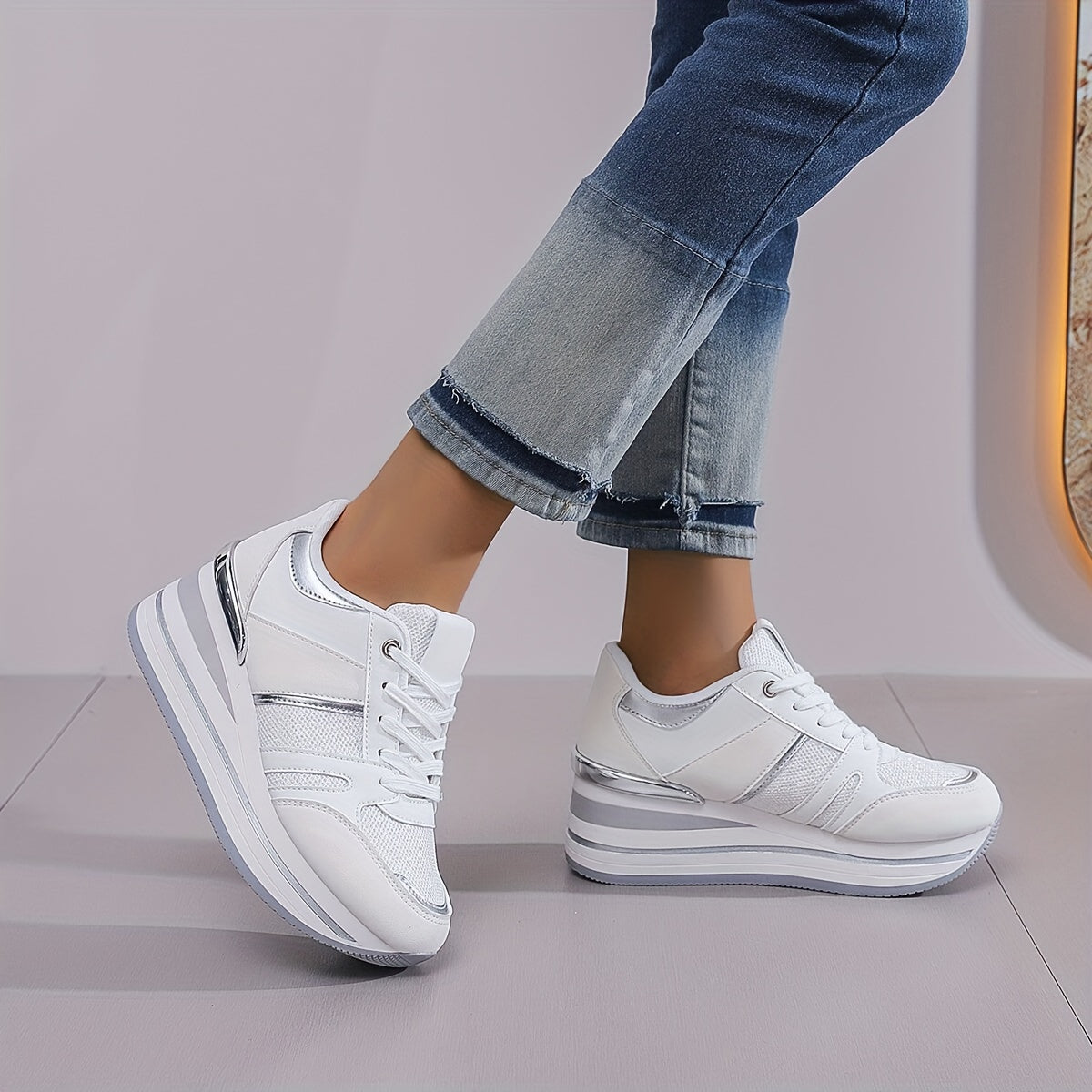 Women's Wedge Platform Sneakers, Running Shoes, Spring Autumn Casual