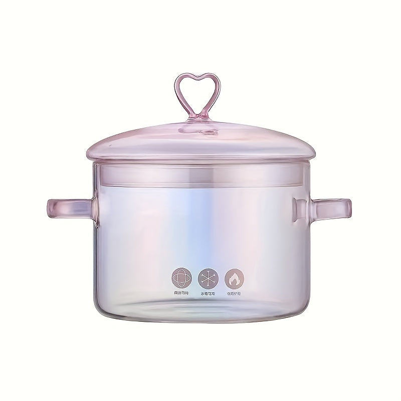 Pink Borosilicate Glass Stockpot 1500ml with Dual Handles and Safety Lid