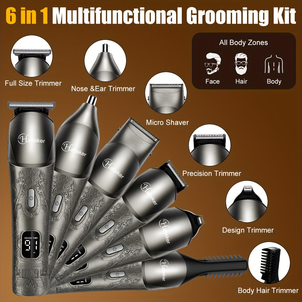 Мужской набор для ухода за собой 6-в-1, беспроводной, перезаряжаемый через USB, для всех потребностей в уходе