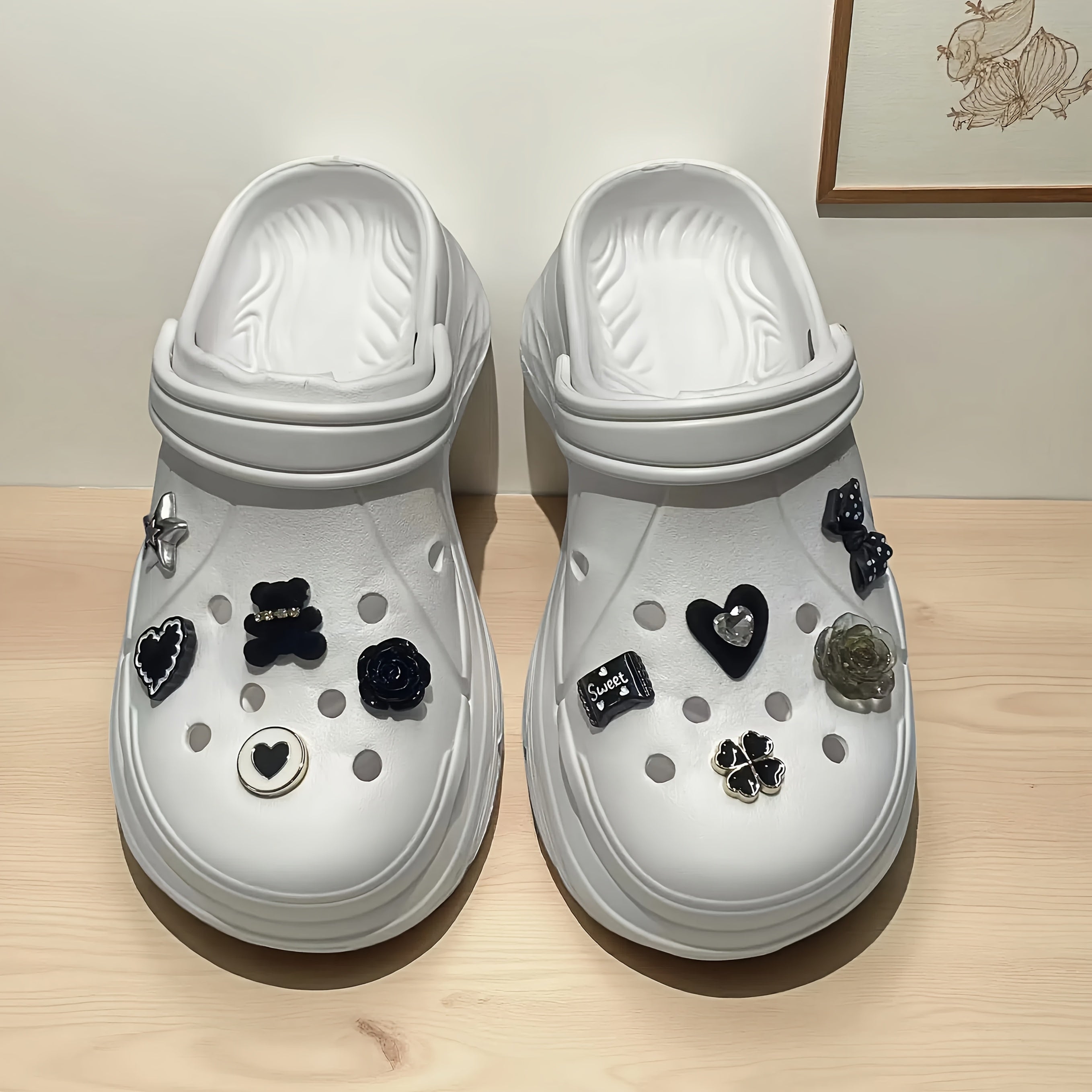 Women's Summer Fashion Shoes Black Illustration Casual Block Heel