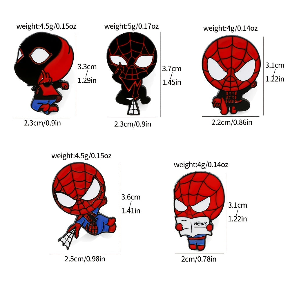 Set of 6 Marvel Spider-Man Enamel Brooch Pins Cartoon Anime Alloy Metal Fashion Accessories for Clothing and Backpacks