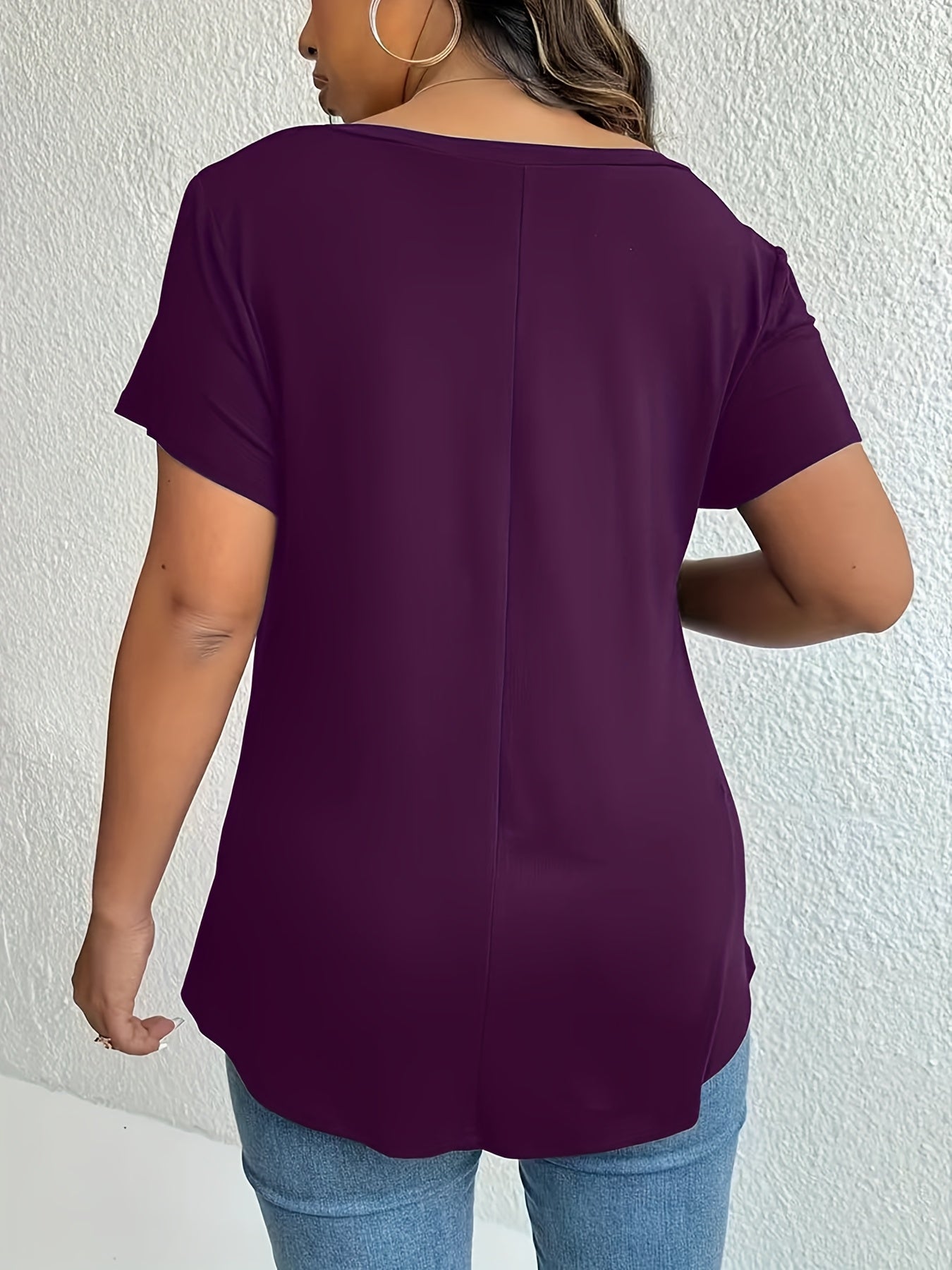 Plus Size Women's Teal Blouse Stretchy Stand-Up Collar Office Top