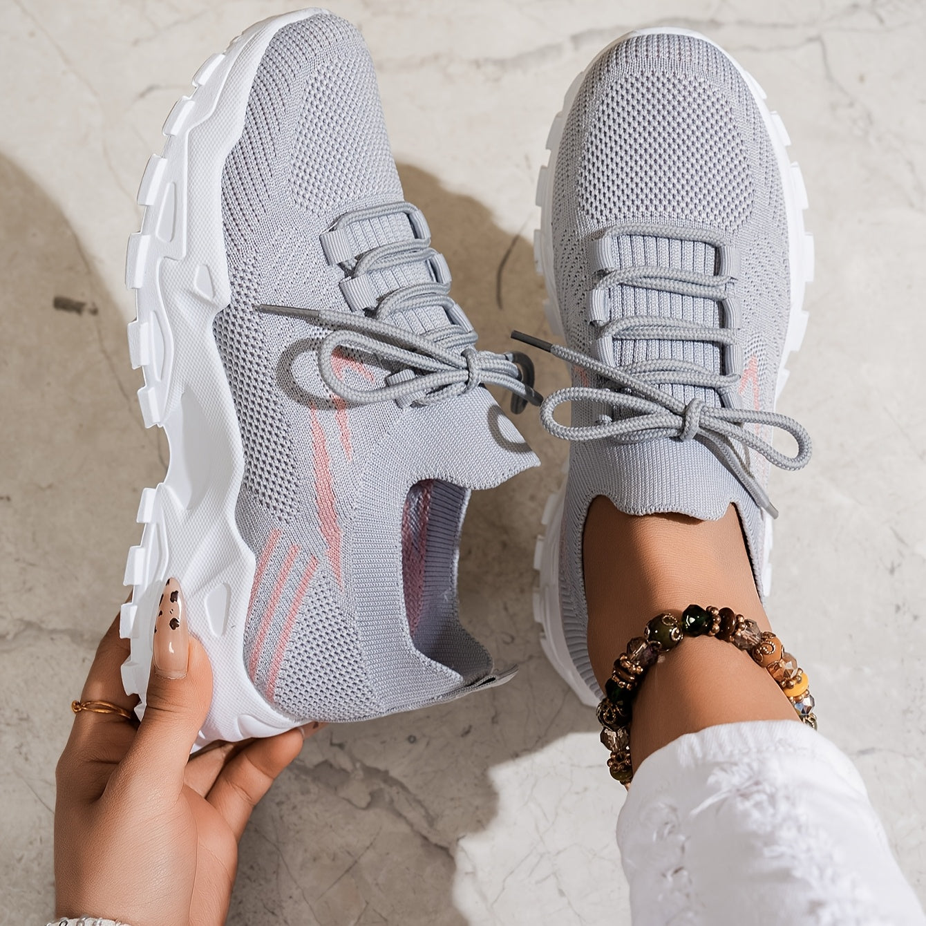 Women's Knitted Outdoor Running Shoes for Walking and Exercise