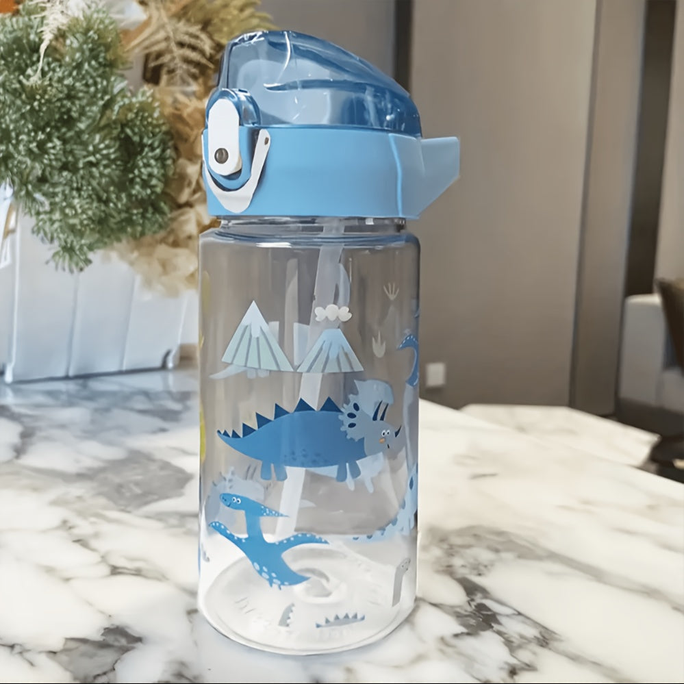 17 унций бутылка для воды без BPA с соломинкой, непротекаемая и с яркими мультяшными дизайнами. Легкая и портативная для путешествий, школы и спорта, с узорами динозавров, единорогов и жирафов.