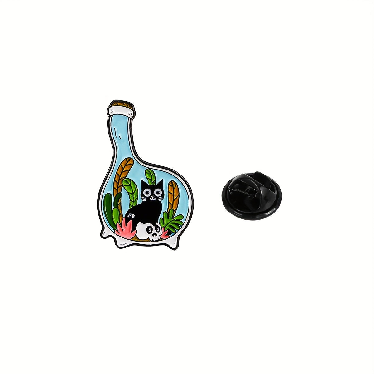Cartoon Cat Bottle Brooch Enamel Pin Personalized Jewelry Gift